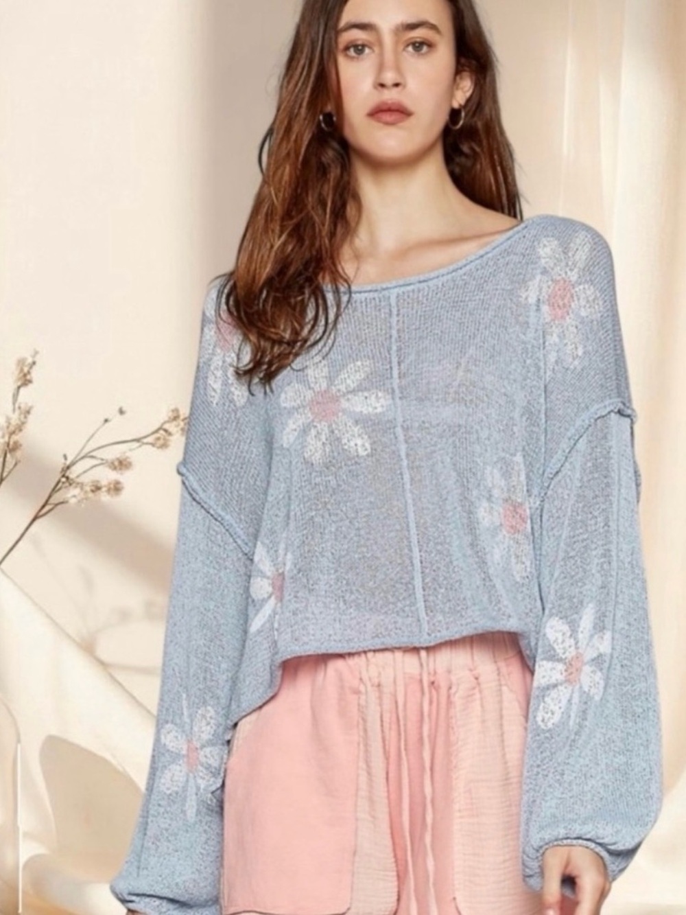 POL Sky Blue Daisy Print Sweater - Picture 4 of 6